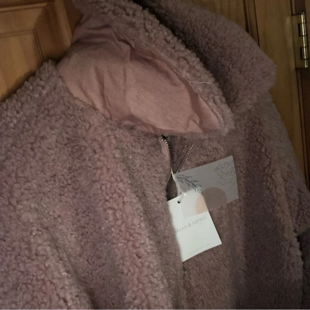 Thread & Supply Teddy Sherpa Full Zip Jacket Coat in Color Adobe Rose - Picture 6 of 12